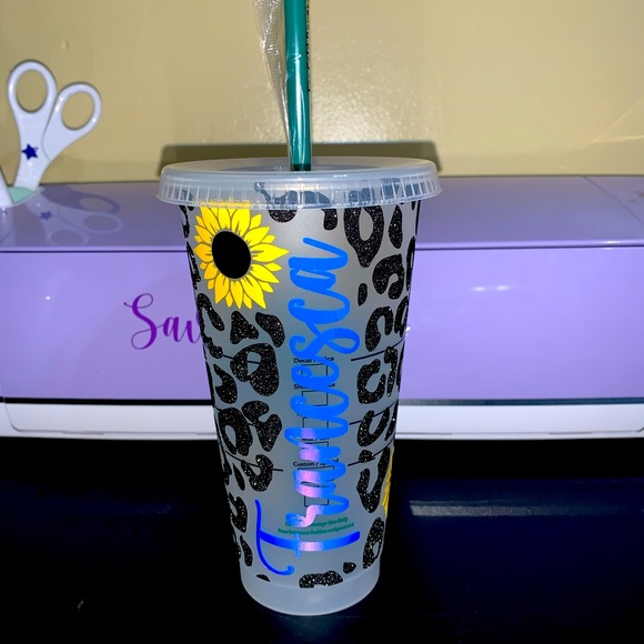 Sunflower cheetah leopard print custom tumbler cup - Picture 3 of 5